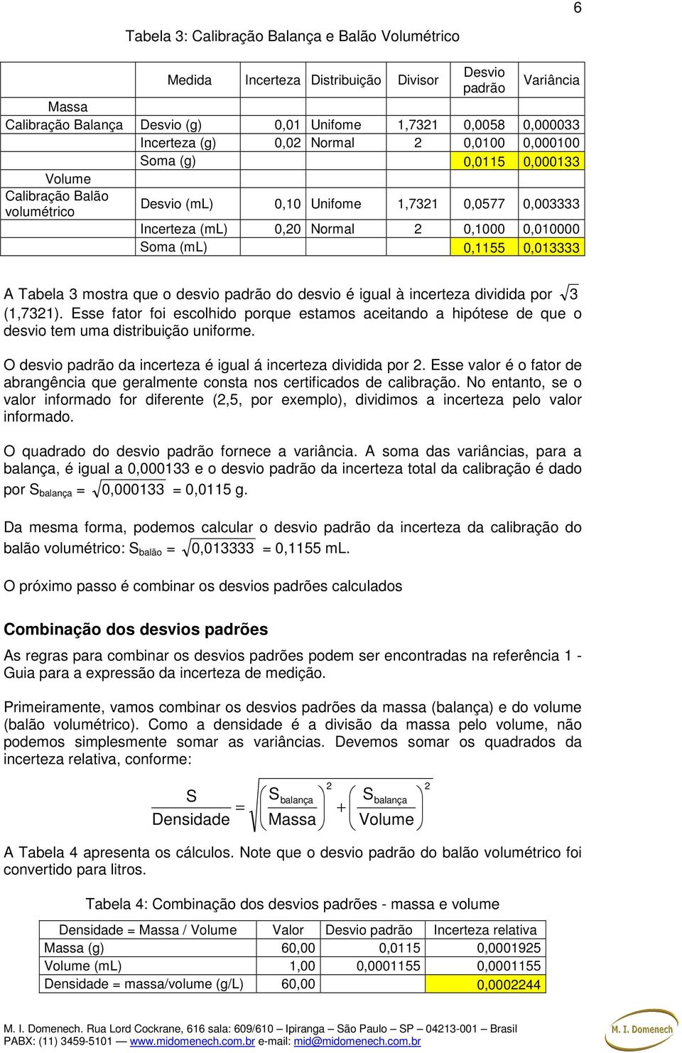 0,1155 0,013333 A Tabela 3 mostra que o desvio padrão do desvio é igual à incerteza dividida por 3 (1,7321).