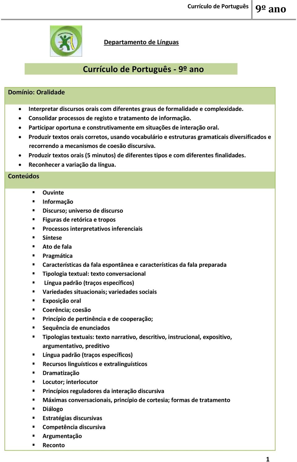 Produzir textos orais corretos, usando vocabulário e estruturas gramaticais diversificados e recorrendo a mecanismos de coesão discursiva.