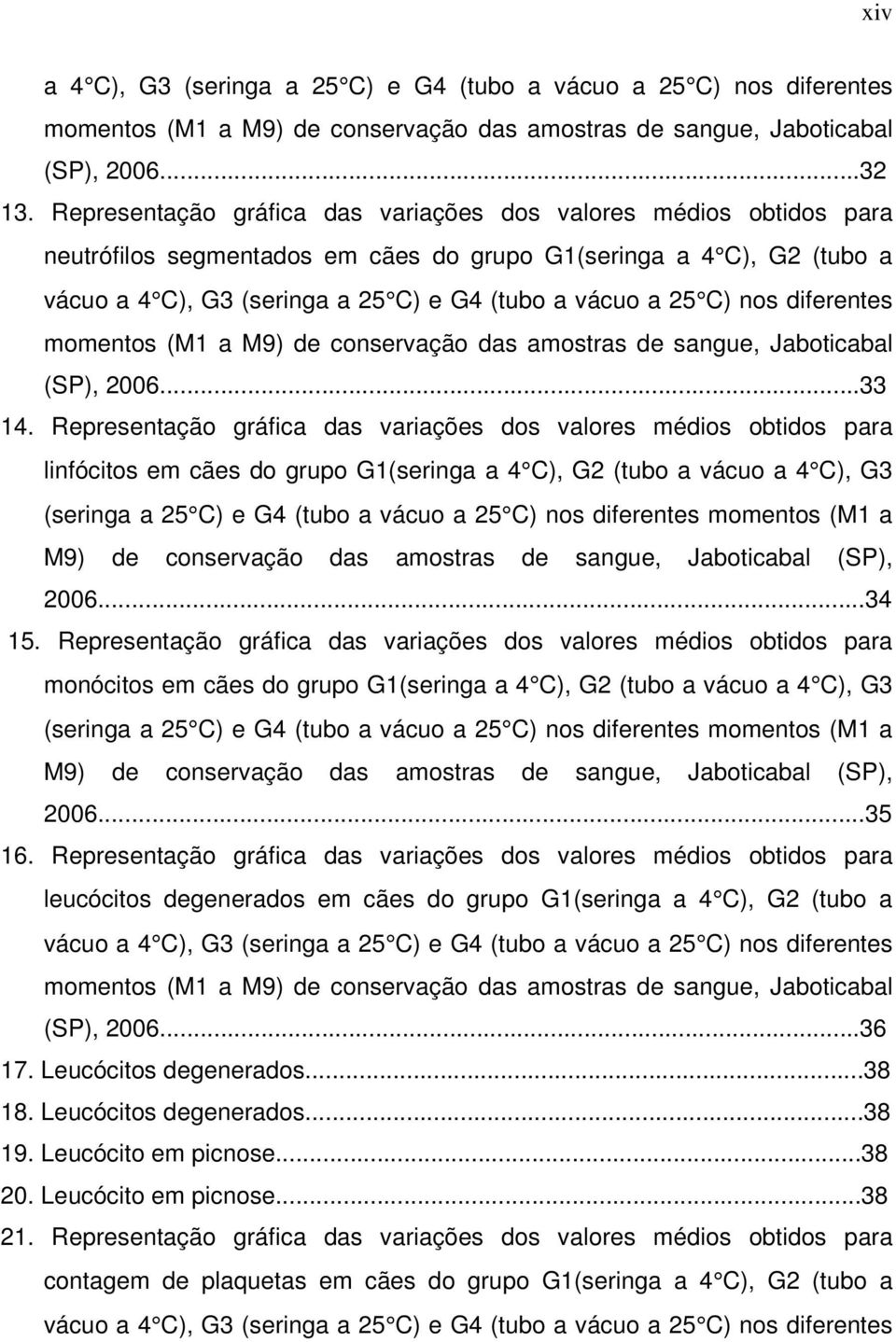 nos diferentes momentos (M1 a M9) de conservação das amostras de sangue, Jaboticabal (SP), 2006...33 14.