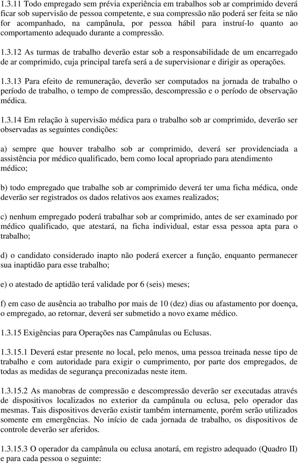 12 As turmas de trabalho deverão estar sob a responsabilidade de um encarregado de ar comprimido, cuja principal tarefa será a de supervisionar e dirigir as operações. 1.3.