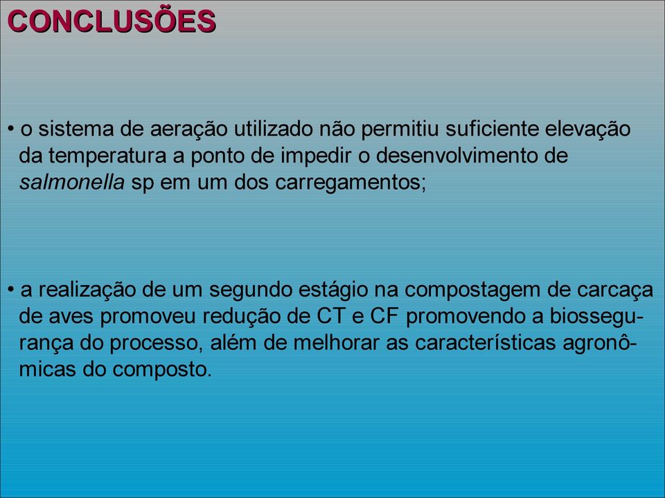 de um segundo estágio na compostagem de carcaça de aves promoveu redução de CT e CF