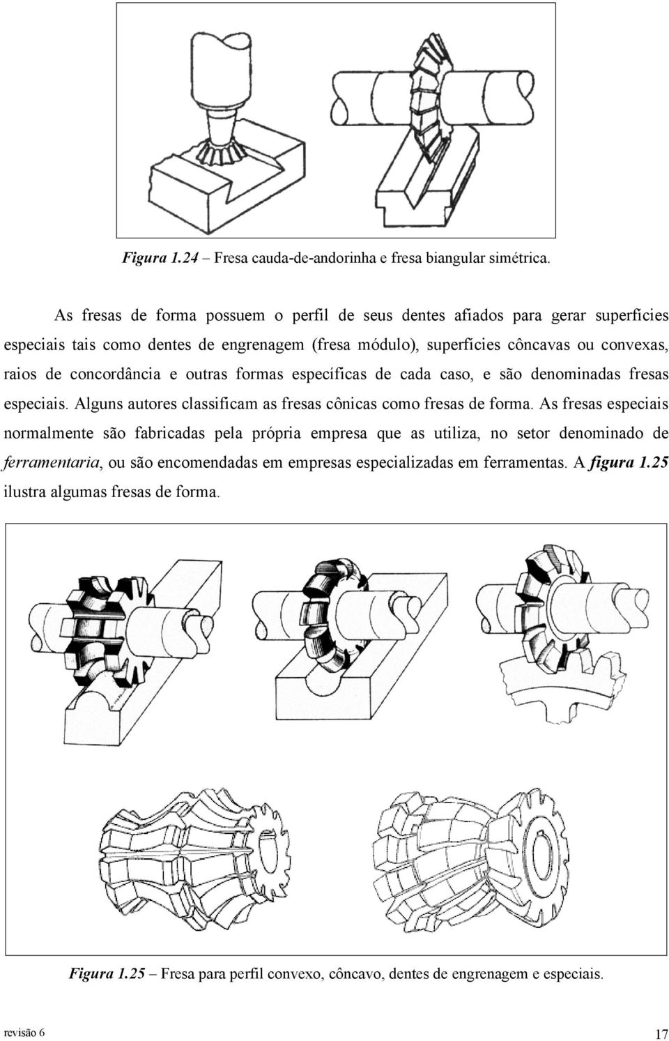 concordância e outras formas específicas de cada caso, e são denominadas fresas especiais. Alguns autores classificam as fresas cônicas como fresas de forma.