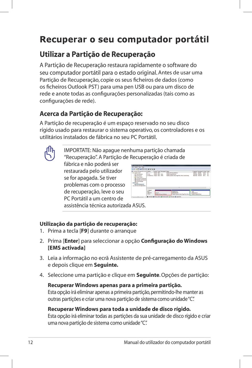 (tais como as configurações de rede).