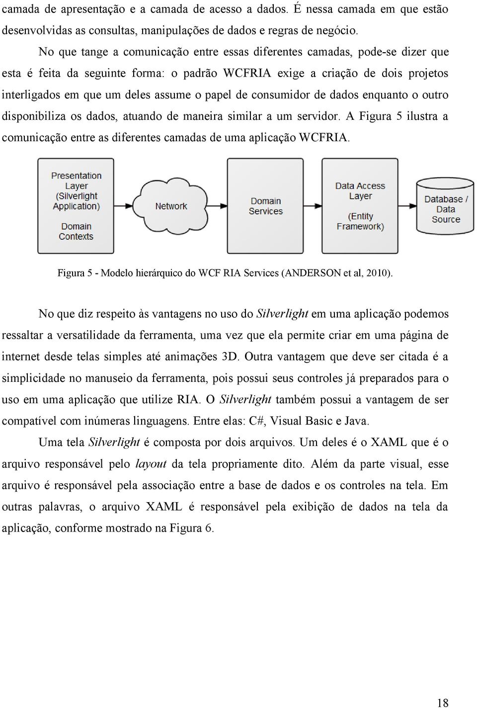 papel de consumidor de dados enquanto o outro disponibiliza os dados, atuando de maneira similar a um servidor. A Figura 5 ilustra a comunicação entre as diferentes camadas de uma aplicação WCFRIA.