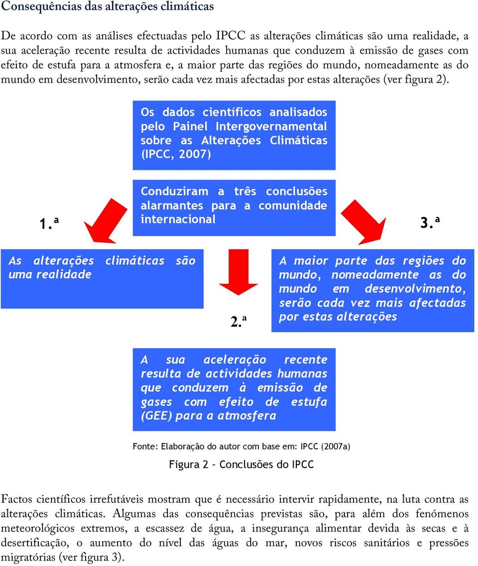 figura 2). Os dados científicos analisados pelo Painel Intergovernamental sobre as Alterações Climáticas (IPCC, 2007) Conduziram a três conclusões alarmantes para a comunidade internacional 1.ª 3.