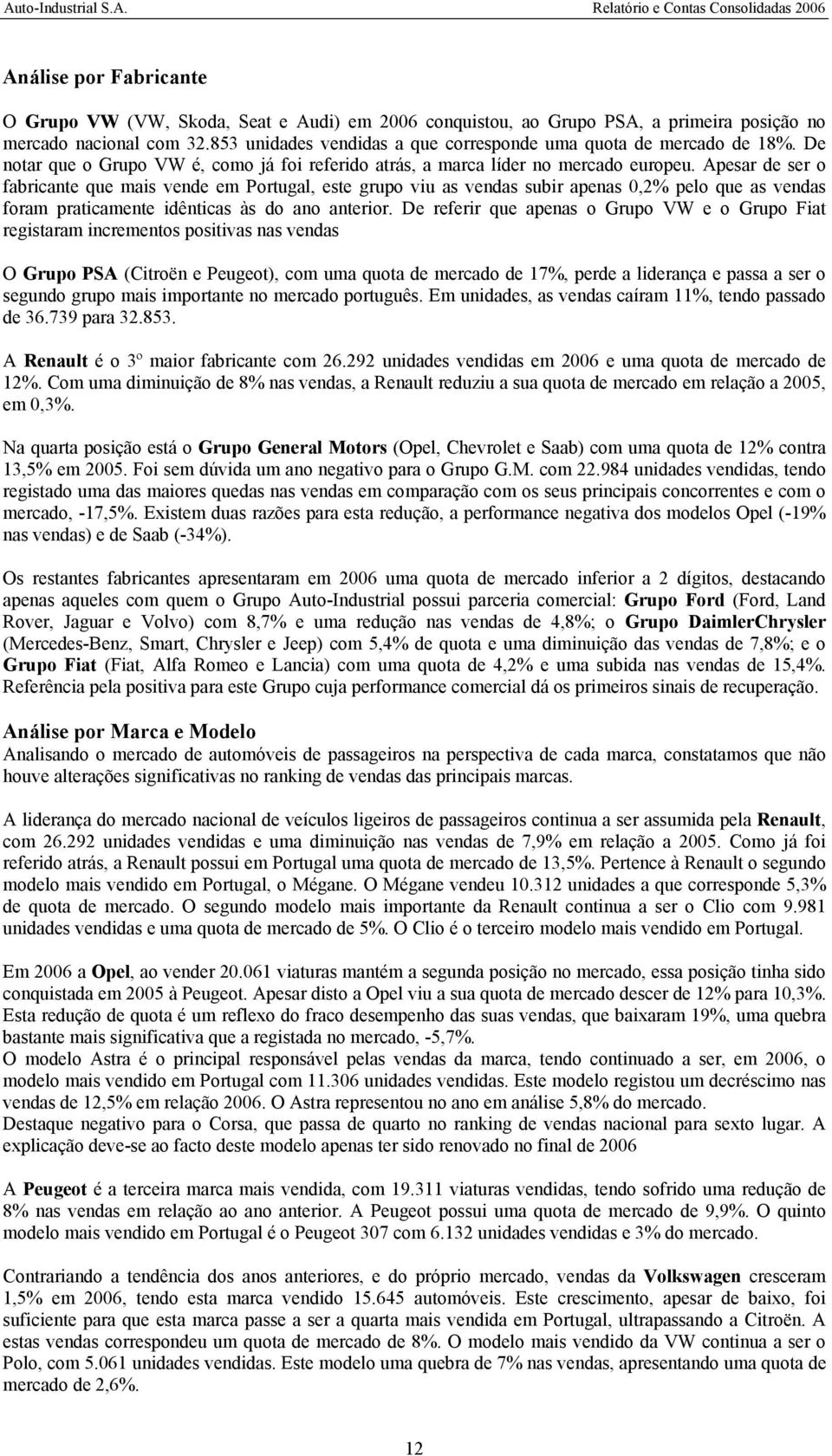 Apesar de ser o fabricante que mais vende em Portugal, este grupo viu as vendas subir apenas 0,2% pelo que as vendas foram praticamente idênticas às do ano anterior.