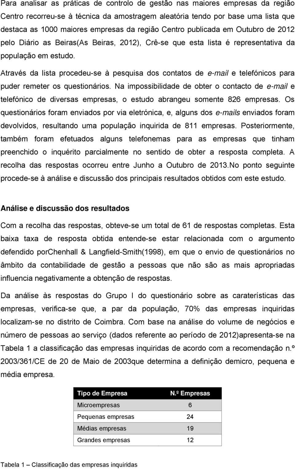 Através da lista procedeu-se à pesquisa dos contatos de e-mail e telefónicos para puder remeter os questionários.