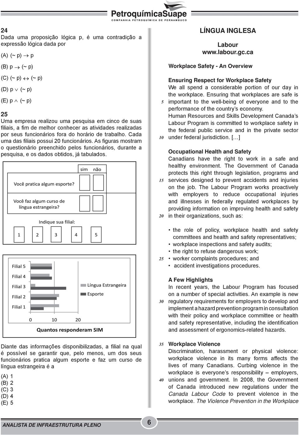 As figuras mostram o questionário preenchido pelos funcionários, durante a pesquisa, e os dados obtidos, já tabulados. 5 10 15 20 25 LÍNGUA INGLESA Labour www.labour.gc.