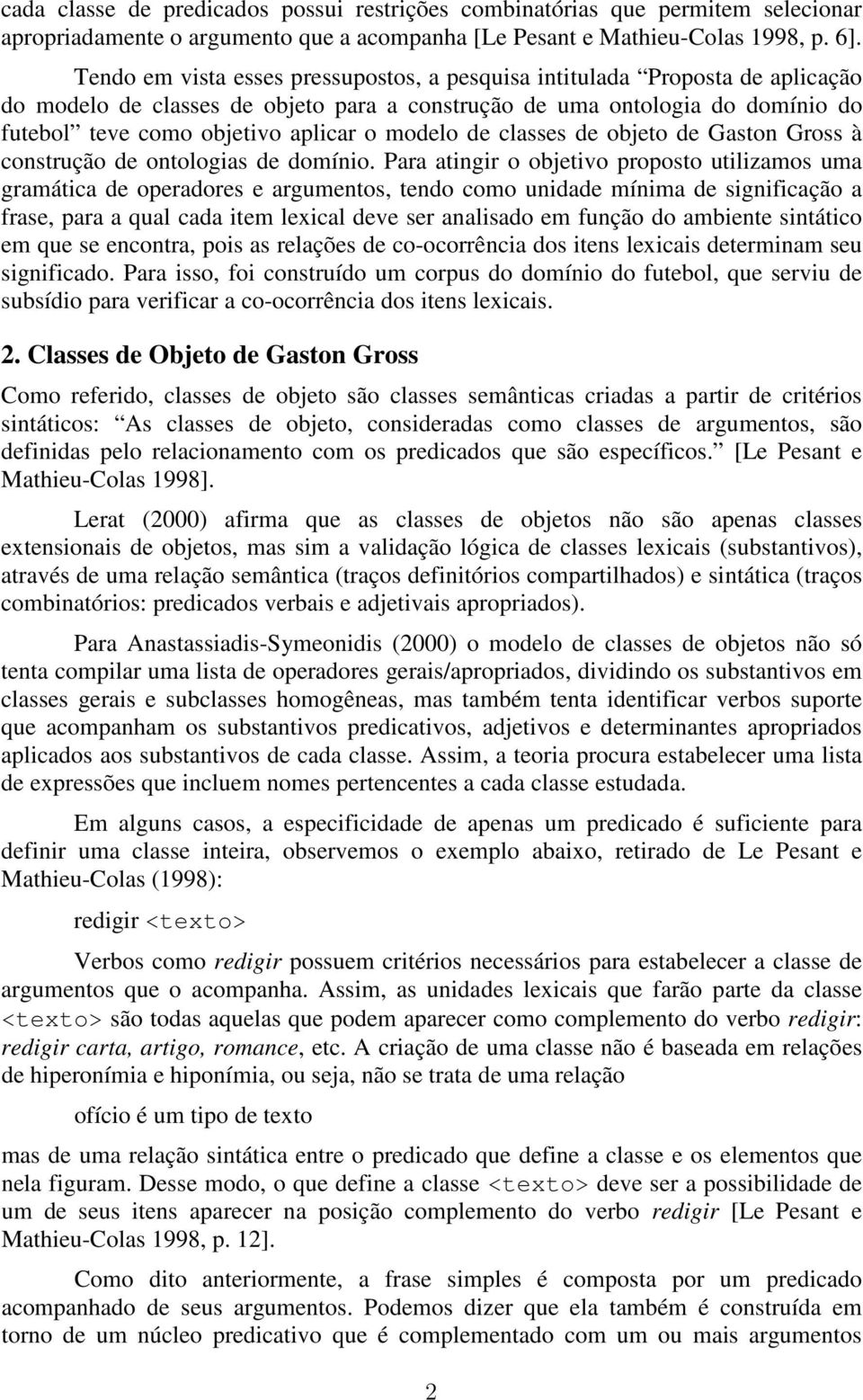 modelo de classes de objeto de Gaston Gross à construção de ontologias de domínio.