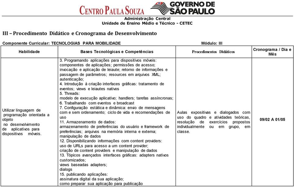 Programando aplicações para dispositivos móveis: componentes de aplicações; permissões de acesso; invocação e aplicação de leiaute; retorno de informações e passagem de parâmetros; resources em