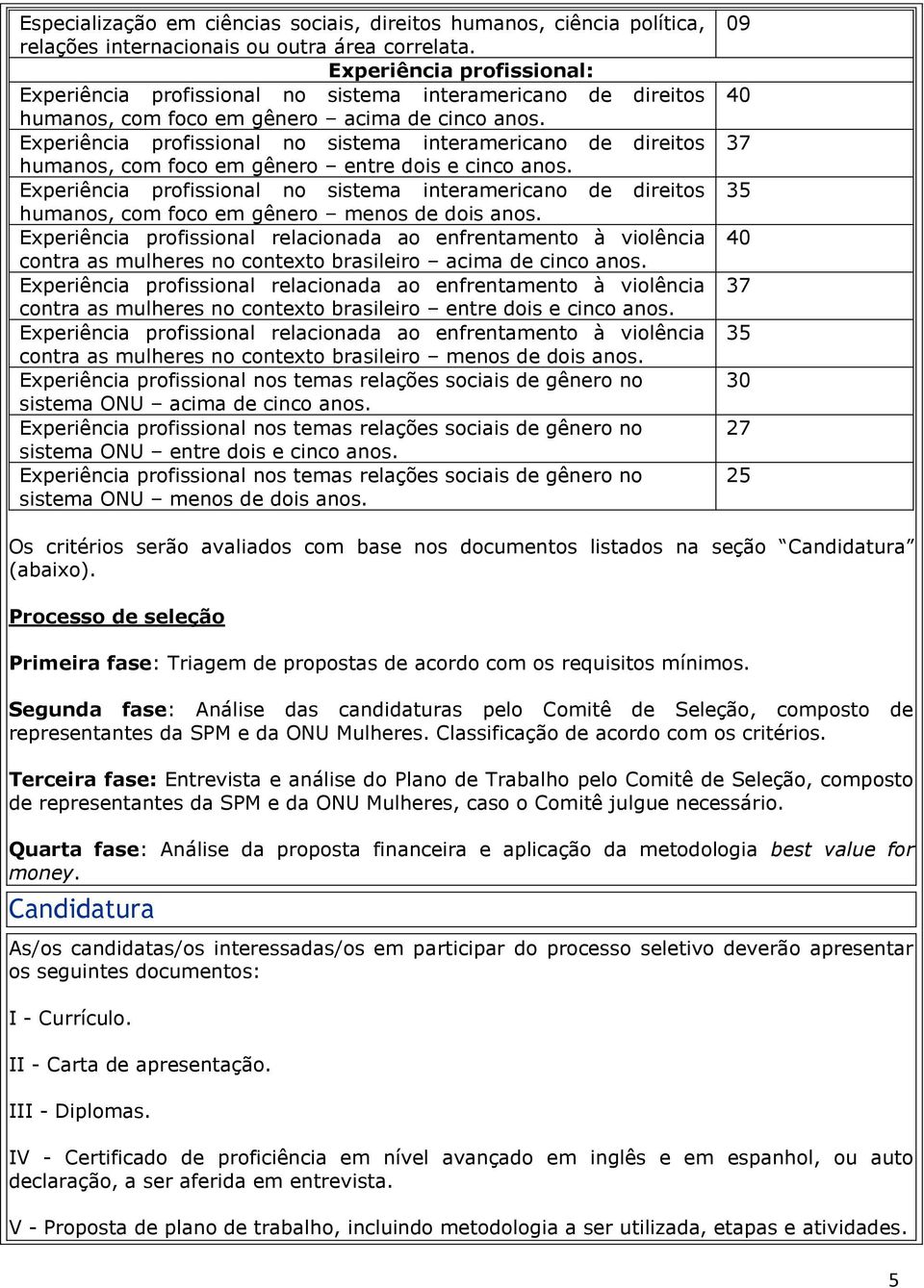 Experiência profissional no sistema interamericano de direitos humanos, com foco em gênero entre dois e cinco anos.