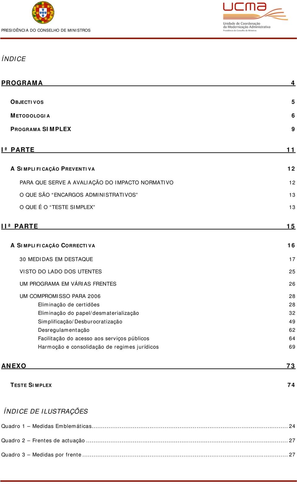 PARA 2006 28 Eliminação de certidões 28 Eliminação do papel/desmaterialização 32 Simplificação/Desburocratização 49 Desregulamentação 62 Facilitação do acesso aos serviços públicos 64