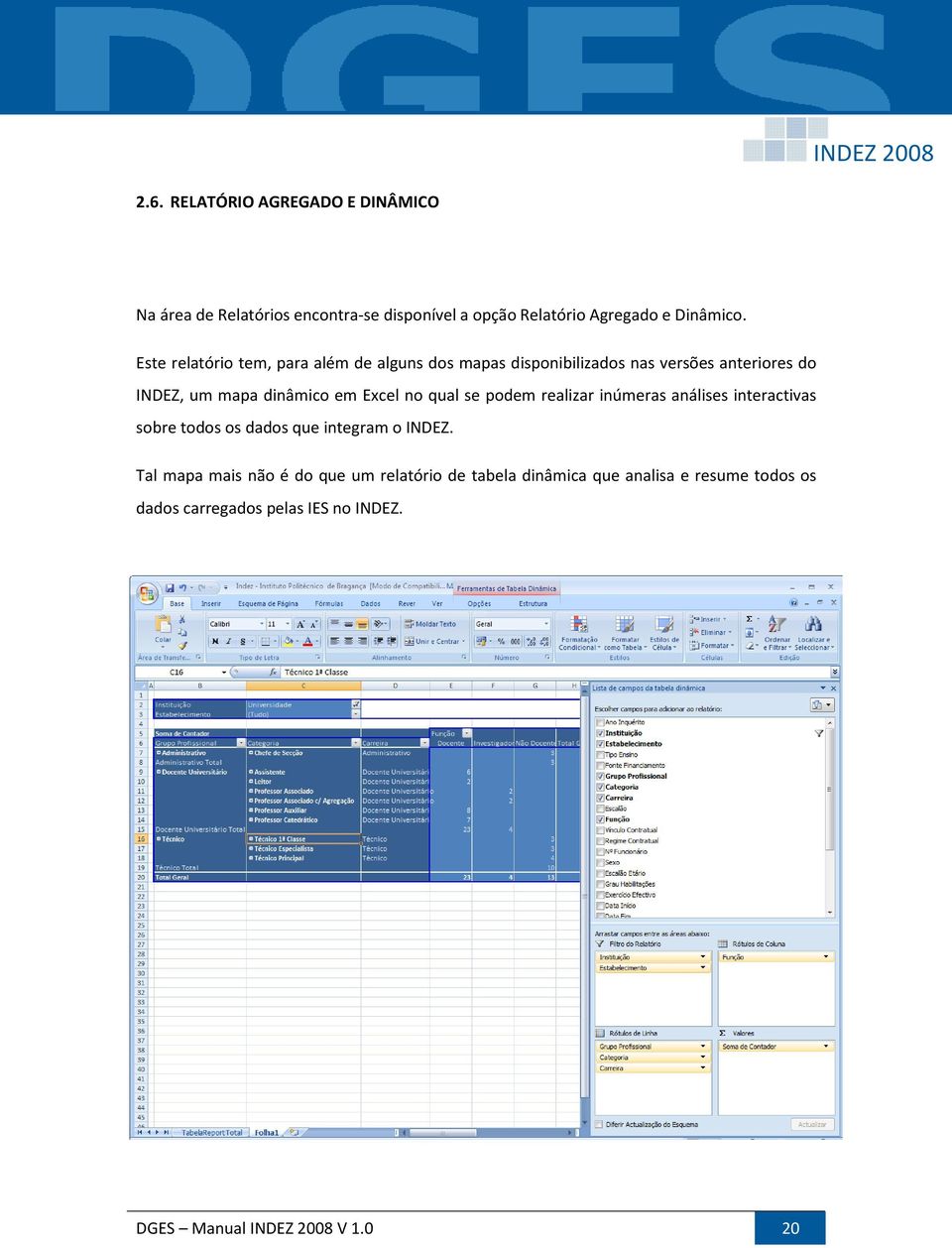 Excel no qual se podem realizar inúmeras análises interactivas sobre todos os dados que integram o INDEZ.