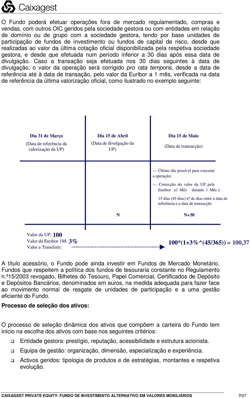 sociedade gestora, e desde que efetuada num período inferior a 30 dias após essa data de divulgação.