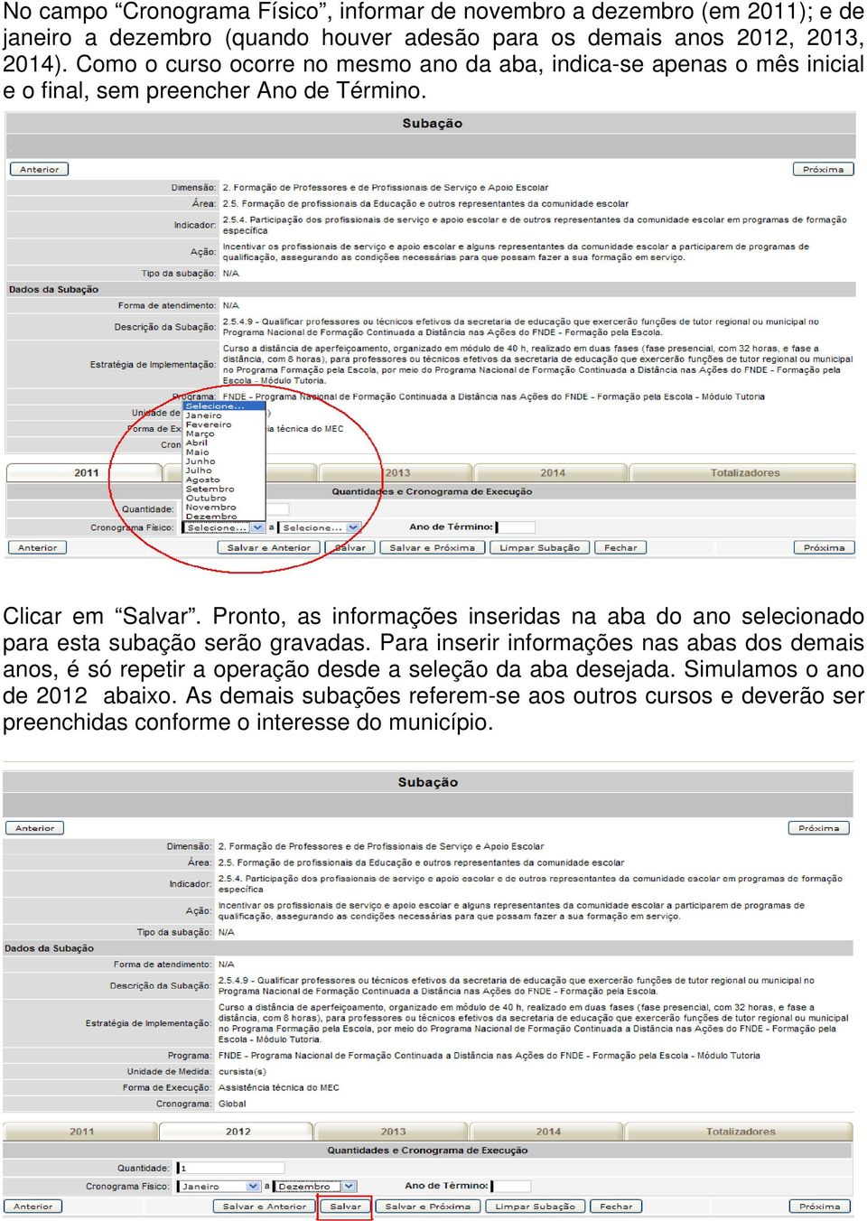 Pronto, as informações inseridas na aba do ano selecionado para esta subação serão gravadas.