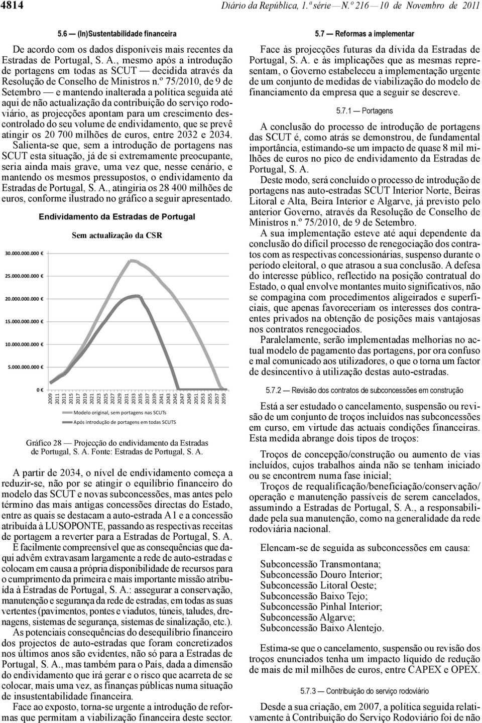 º 75/21, de 9 de Setembro e mantendo inalterada a política seguida até aqui de não actualização da contribuição do serviço rodoviário, as projecções apontam para um crescimento descontrolado do seu