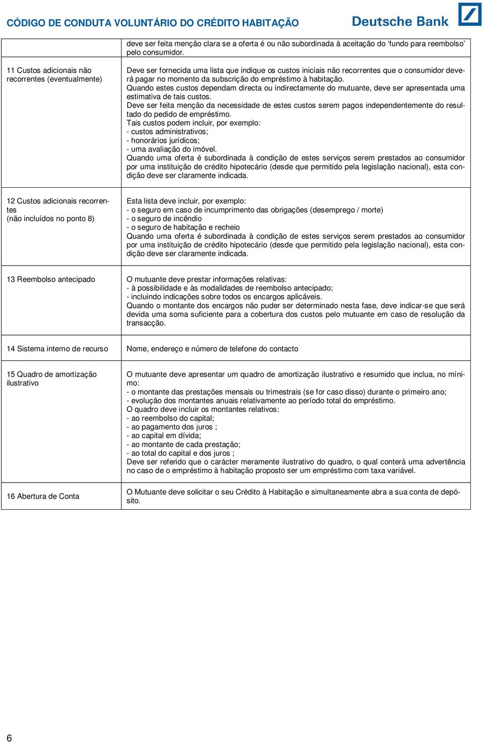 habitação. Quando estes custos dependam directa ou indirectamente do mutuante, deve ser apresentada uma estimativa de tais custos.