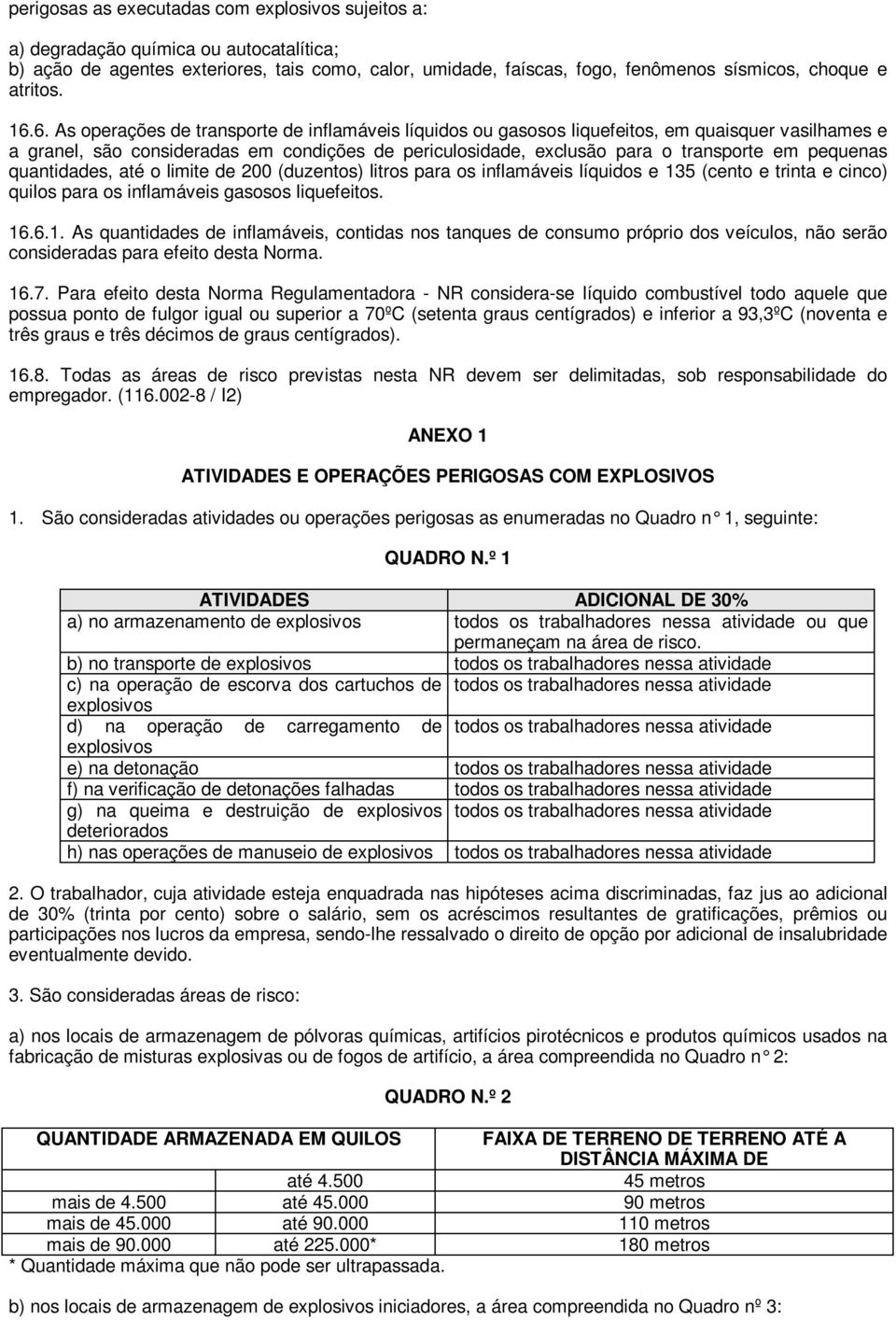 6. As operações de transporte de inflamáveis líquidos ou gasosos liquefeitos, em quaisquer vasilhames e a granel, são consideradas em condições de periculosidade, exclusão para o transporte em