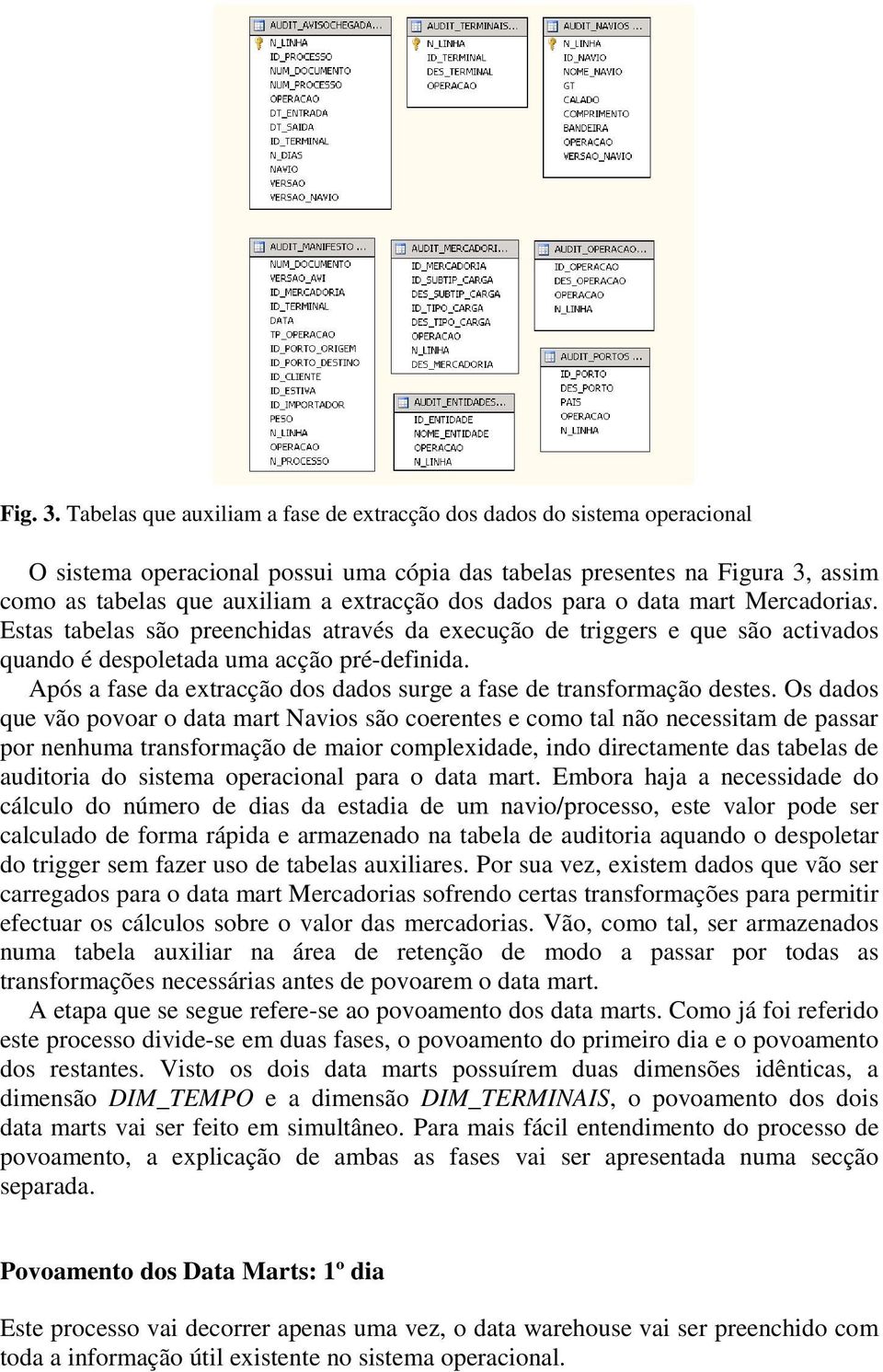 dados para o data mart Mercadorias. Estas tabelas são preenchidas através da execução de triggers e que são activados quando é despoletada uma acção pré-definida.