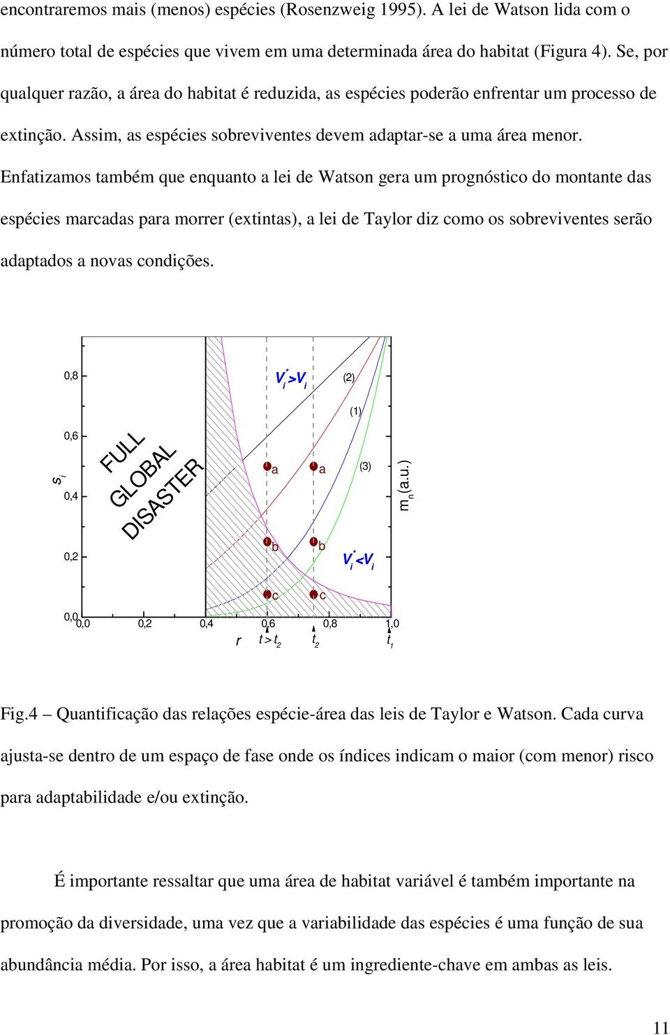 Enfatizamos também que enquanto a lei de Watson gera um prognóstico do montante das espécies marcadas para morrer (extintas), a lei de Taylor diz como os sobreviventes serão adaptados a novas