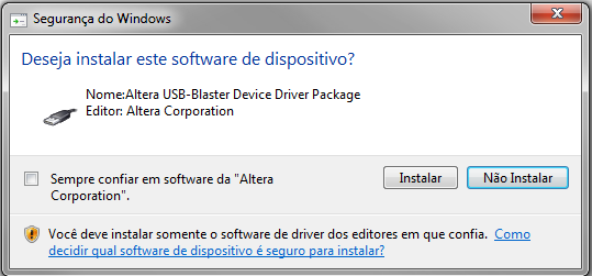 Procedimento de Uso da Placa DE2 Configuração do driver do