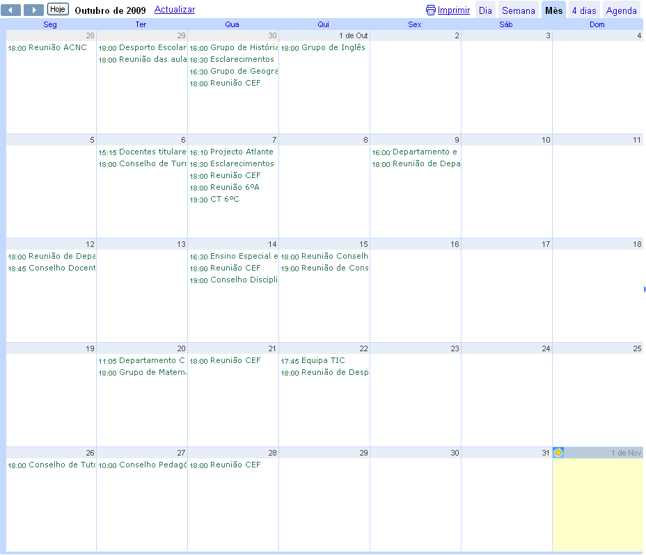 Calendarização das reuniões