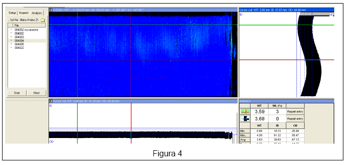 Após novo hidrojateamento dos tubos foi refeito o ensaio IRIS, obtendo-se sinal claro da parede do tubo sem nenhuma perda de espessura, ou seja, após a camada de coque ter sido removida, não houve