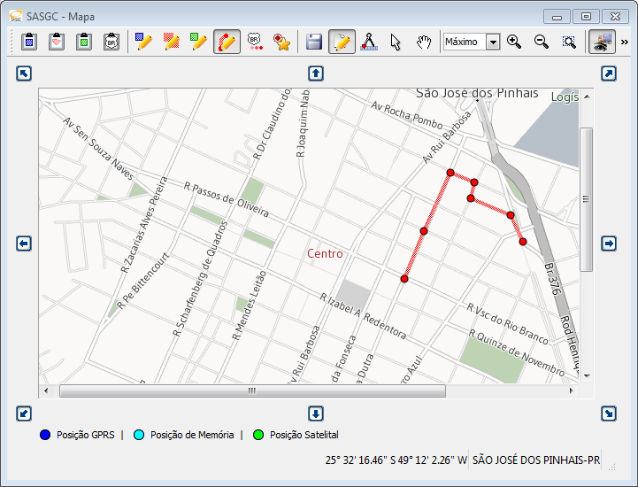 Criação de Rota ara ho Inicia clicando no lápis com linha vermelha, em seguida na estrela com ponto vermelho. Este botão insere um ponto sempre no mesmo local, o centro o mapa.