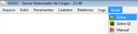 Aba Ajuda Você terá informações sobre a versão do SASGC