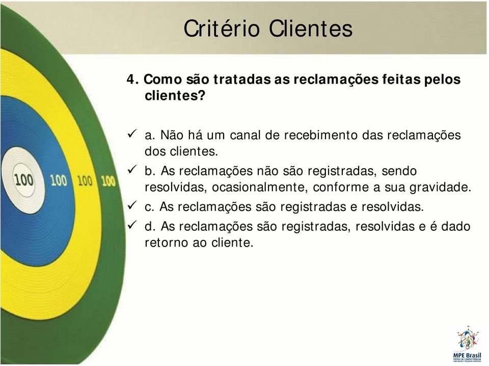 Não há um canal de recebimento das reclamações dos clientes. b.