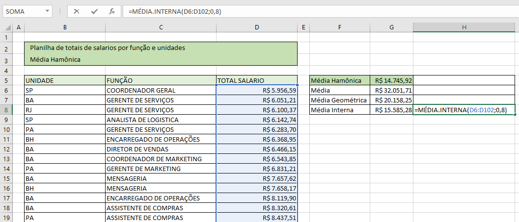 Executando a Função Média.