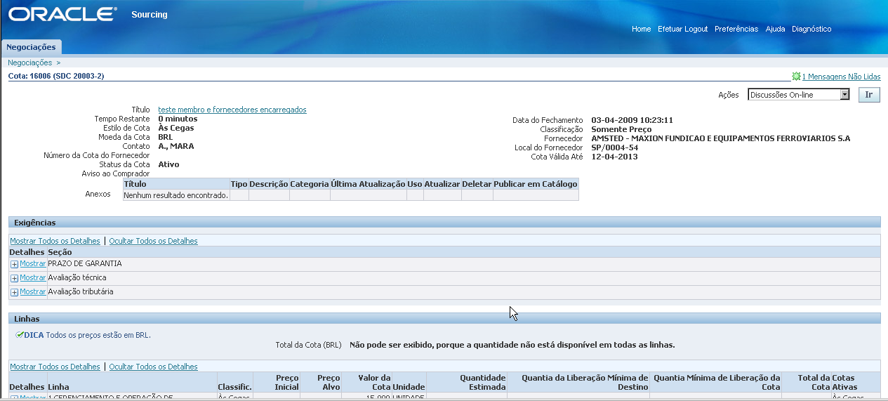 40 Como resultado será gerado a tela com o histórico da discussão on-line, e a nova