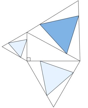 6) Quadrados cujos centros coincidem com o centro dos quadrados construídos sobre os lados do triângulo retângulo e suas diagonais têm como medida a 3, onde a indica a medida do lado do quadrado