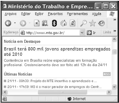 Considerando a figura acima, que ilustra uma janela do Internet Explorer, com uma página web sendo apresentada, julgue o seguinte item.