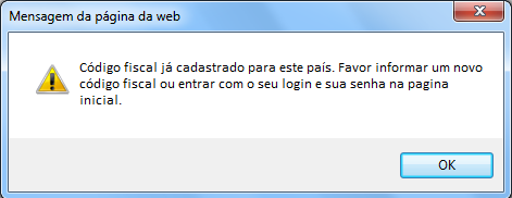 A mensagem abaixo é apresentada caso sua