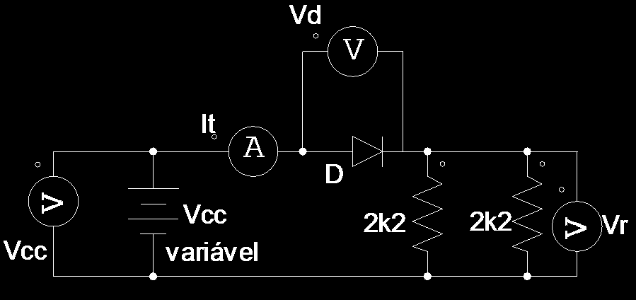 2) Verificação do comportamento do diodo diretamente polarizado: Monte o circuito da figura 01.