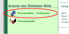 3) Na tela do sistema de cotação, formulário de login, Informe seu CNPJ, Senha e clique no botão Tela inicial: Depois de validado o login, a tela inicial mostra a lista com o status das últimas