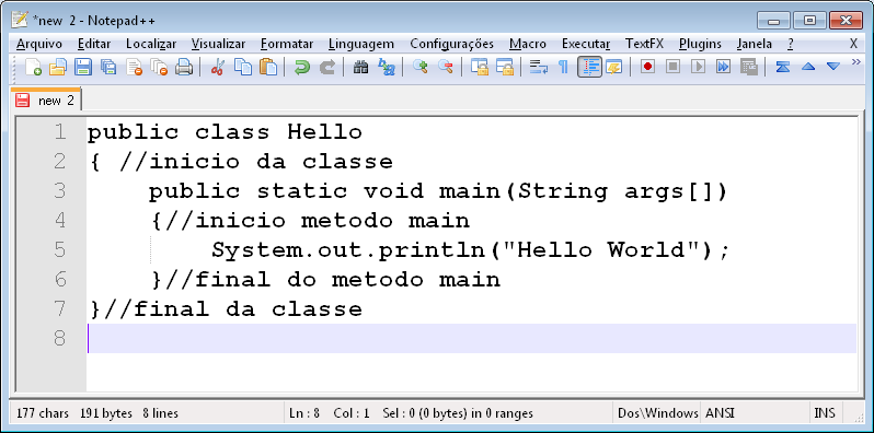 1 - Criando meu primeiro programa em Java Para criar um programa Java podemos utilizar um editor de textos (Bloco de Notas/Windows, Notepad ++ ou GEdit/Linux) e o console do sistema operacional, ou