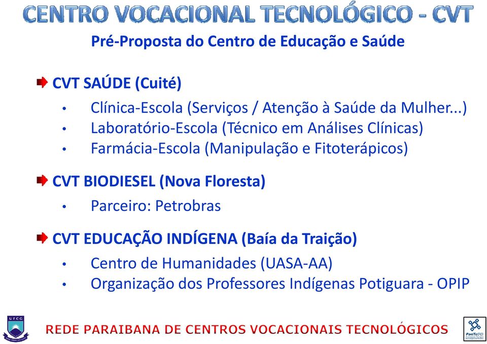 ..) Laboratório Escola (Técnico em Análises Clínicas) Farmácia Escola (Manipulação e Fitoterápicos) CVT