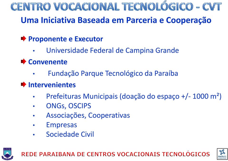 Tecnológico da Paraíba Intervenientes Prefeituras Municipais (doação do