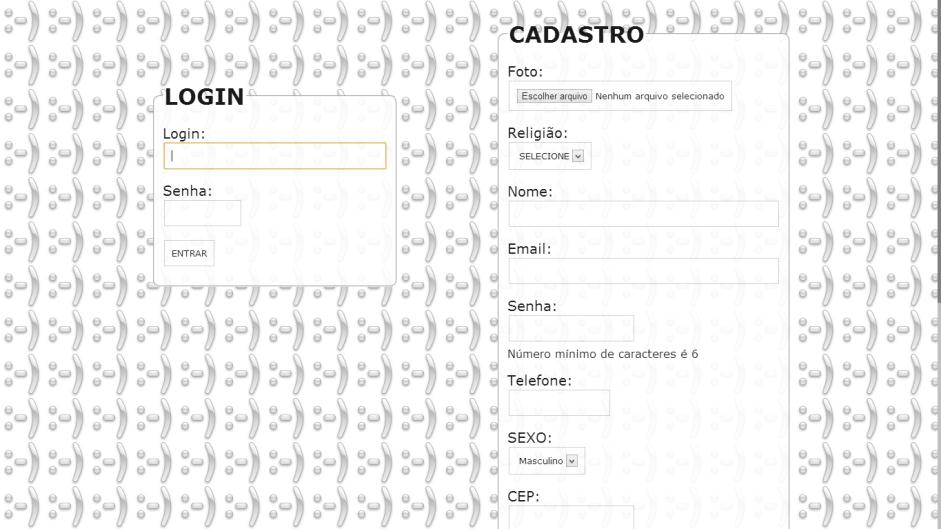 Figura 1- Tela Login e Cadastro Conforme ilustra a Figura 1, no primeiro momento o usuário efetua um cadastro obtendo assim seu login e senha, neste já está sendo