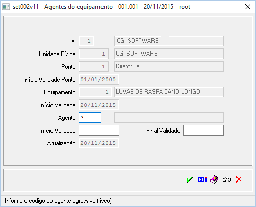 6 Nesta tela, o usuário deve somente informar o código do equipamento para usar, e a data do início de validade do mesmo, conforme imagem abaixo.