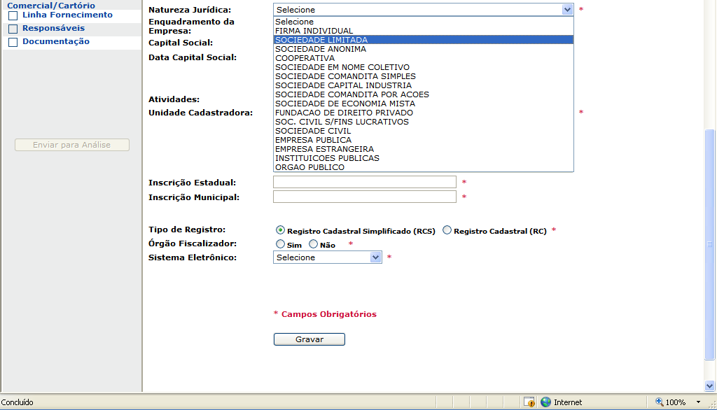 4.2.4.1 DADOS CADASTRAIS Preencha os campos com os dados solicitados na aba Dados Cadastrais.