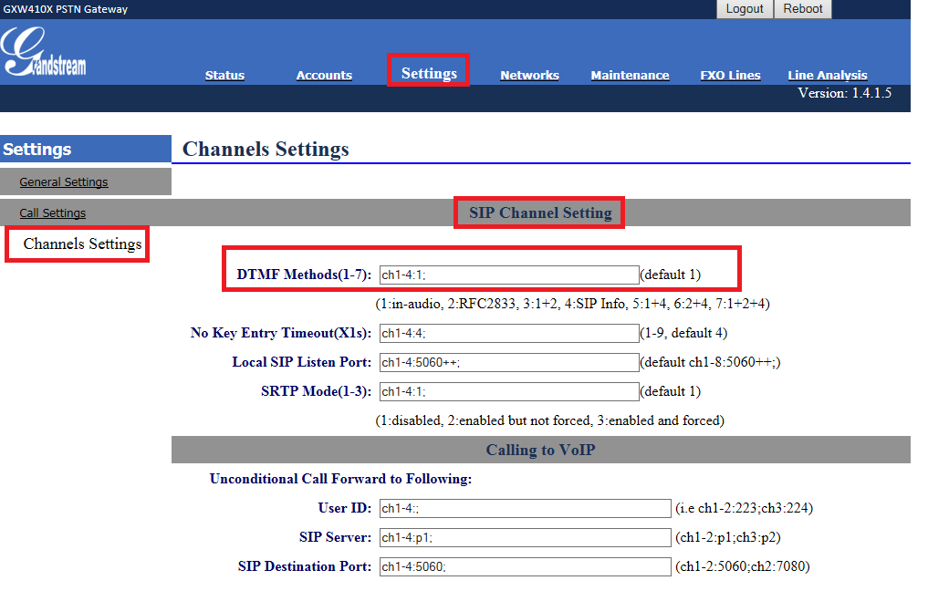 E na opção Channel Setting, no campo