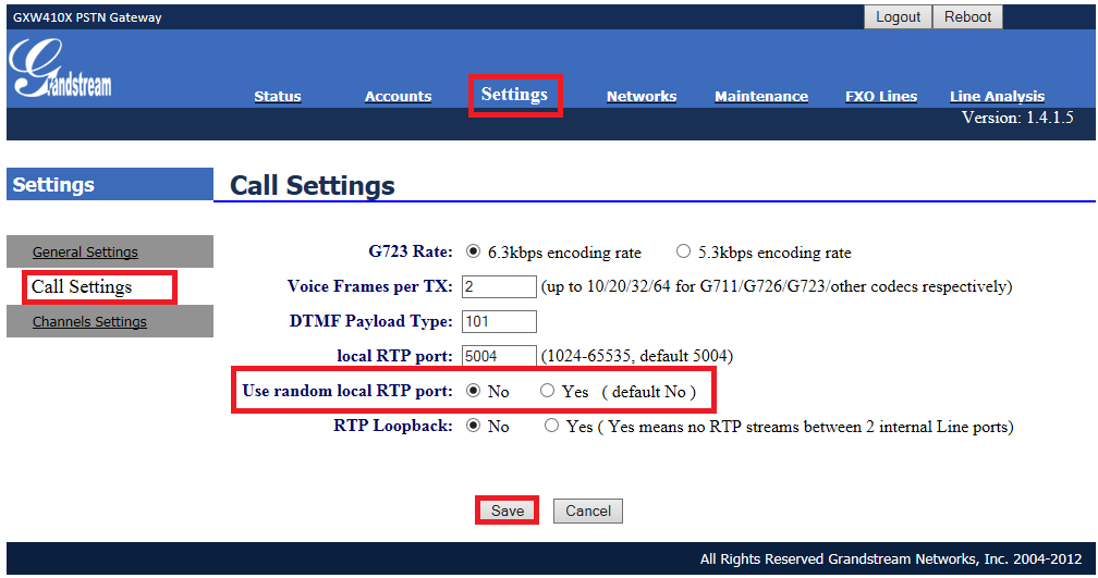 Vá na aba Settings, na opção Call Settings.