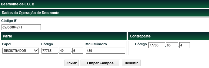 Desmonte de CCCB Menu Títulos e Valores Mobiliários > Registro de Operação > Desmonte de CCCB Visão Geral Esta função permite desmembrar as Cédulas vinculadas ao Certificado (CCCB), por conseguinte,