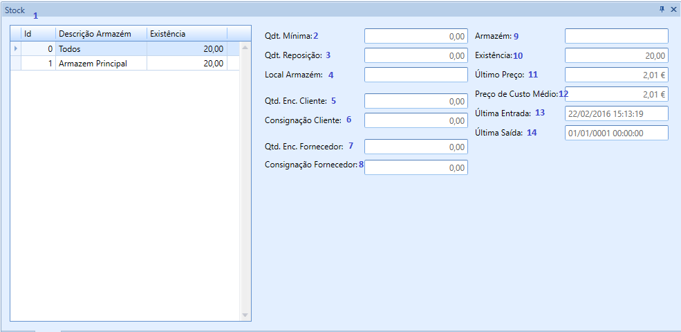 Analise de Separador Stock: Este ecrã é possível a consulta de informação sobre o stock. Ver manual: http://www.xdsoftware.com/demo/br-pt/manuais/xd_pt_stockgc.