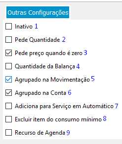 (9) Valor Total Liquido Valor Total Liquido da última encomenda (0) Documento Designação do documento da última encomenda Análise do Separador Outras Configurações (XD Rest) () Inativo Validação se é