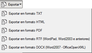 23 Fig. 4.2 Para imprimir directamente para a impressora prima. Para guardar noutro formato ou editar o texto prima, poderá optar por diferentes opções de exportação conforme a figura seguinte. Fig. 4.3 4.