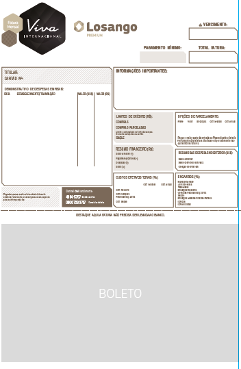 Carta-berço com informações para o desbloqueio Fatura